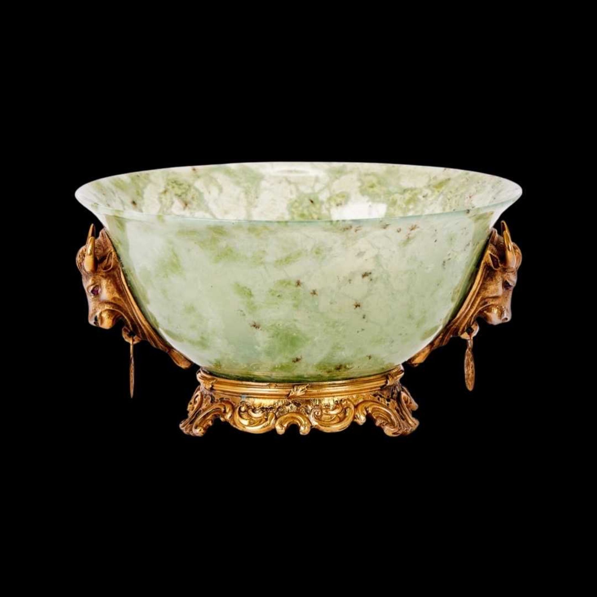 A SILVER GILT AND DIAMOND MOUNTED HARDSTONE BOWL IN THE STYLE OF FABERGE