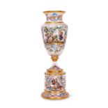 A MASSIVE AUSTRIAN GLASS AND ENAMEL VASE ON STAND