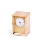 ASPREY: A 9CT GOLD MINIATURE TRAVELLING CLOCK