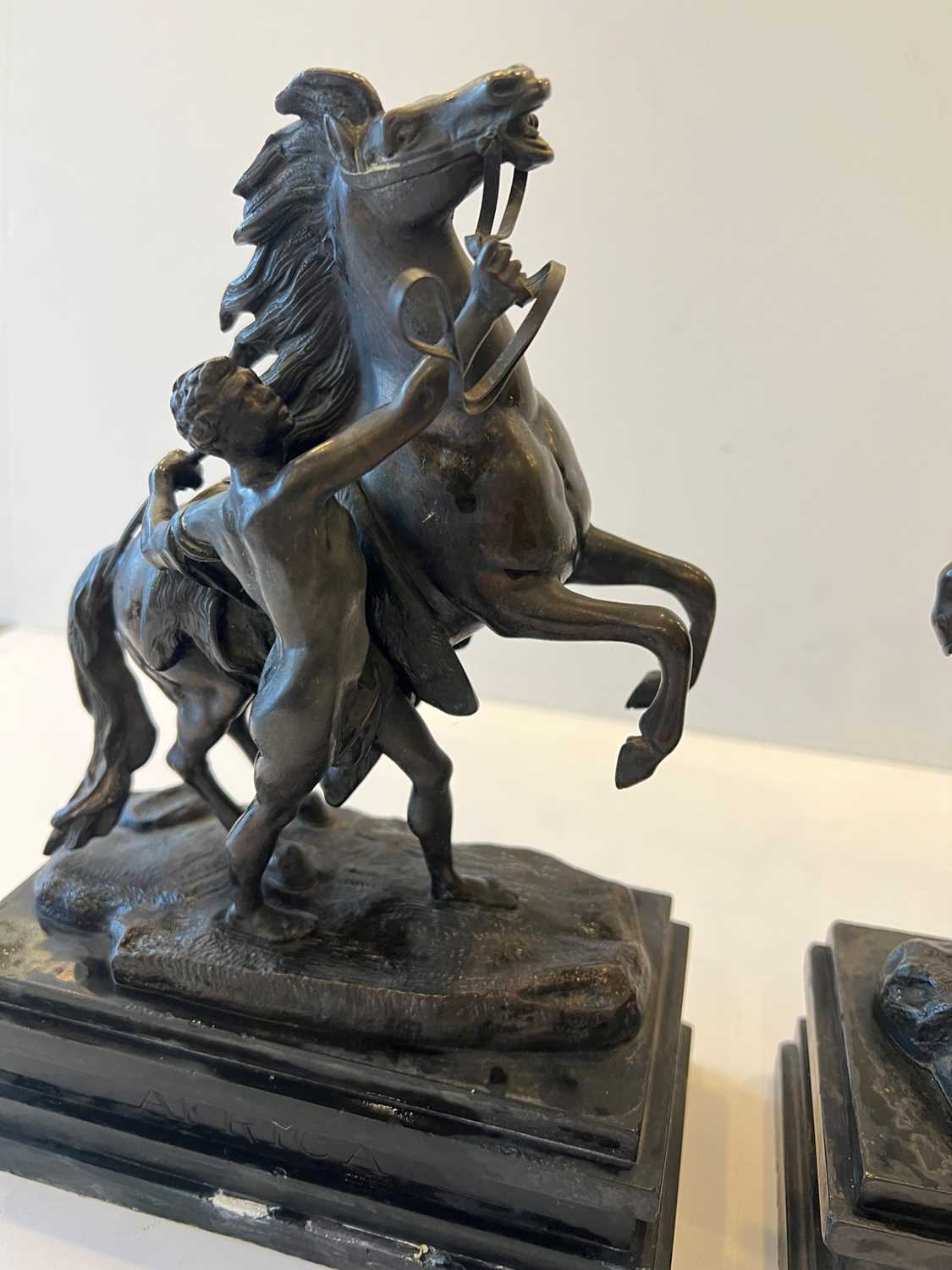 A SMALL PAIR OF 19TH CENTURY BRONZE MODELS OF THE MARLEY HORSES AFTER COUSTOU (FRENCH, 1677-1746) - Image 3 of 3