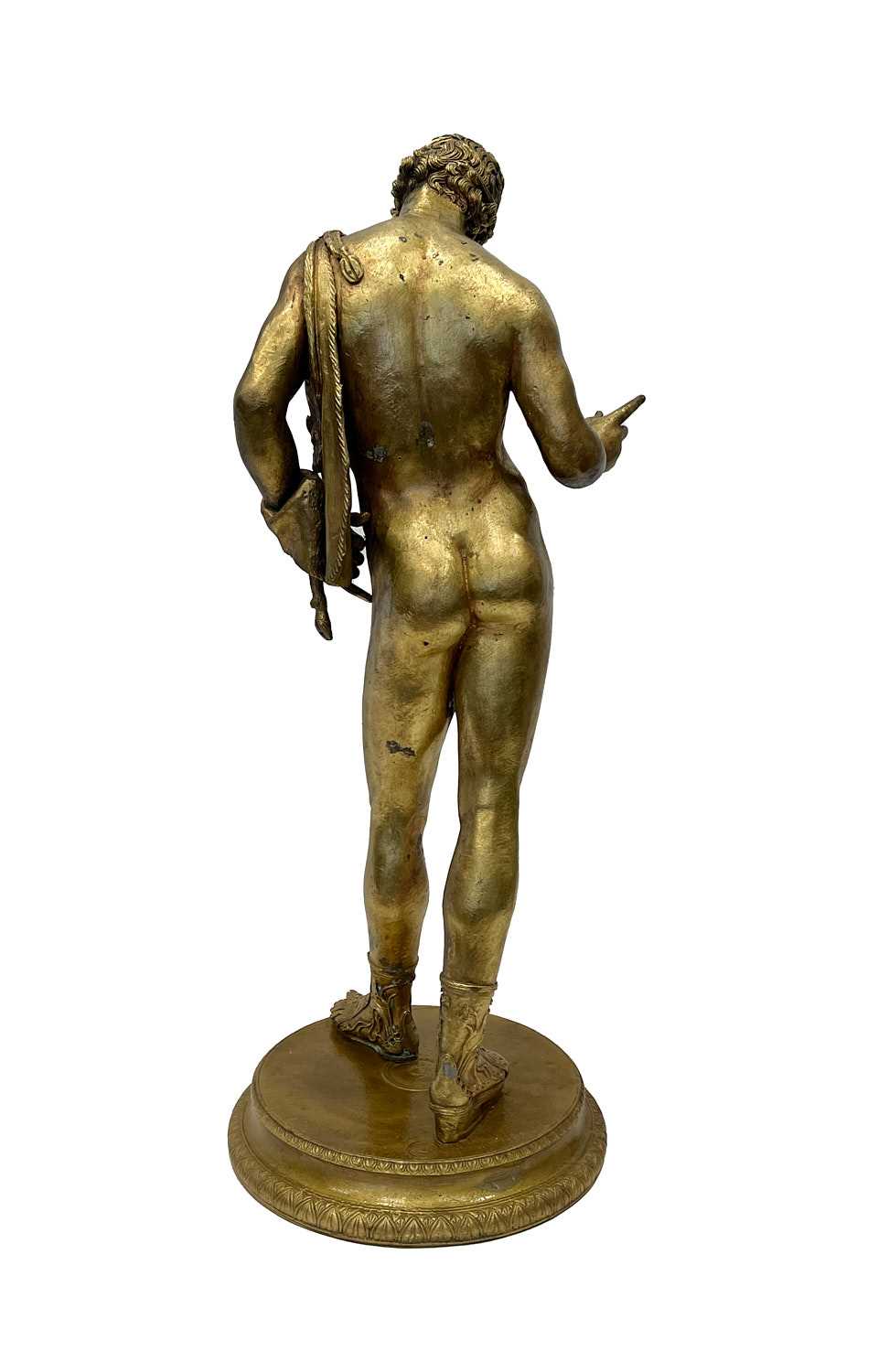 A 19TH CENTURY GRAND TOUR GILT BRONZE FIGURE OF NARCISSUS, AFTER THE ANTIQUE - Image 2 of 7