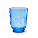 MOSER: A 19TH CENTURY BLUE GLASS VASE ENGRAVED WITH A HORSE