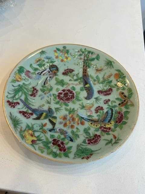 A SET OF SEVEN 19TH CENTURY CHINESE FAMILLE ROSE AND CELADON GLAZED PHOENIX PLATES - Image 11 of 16