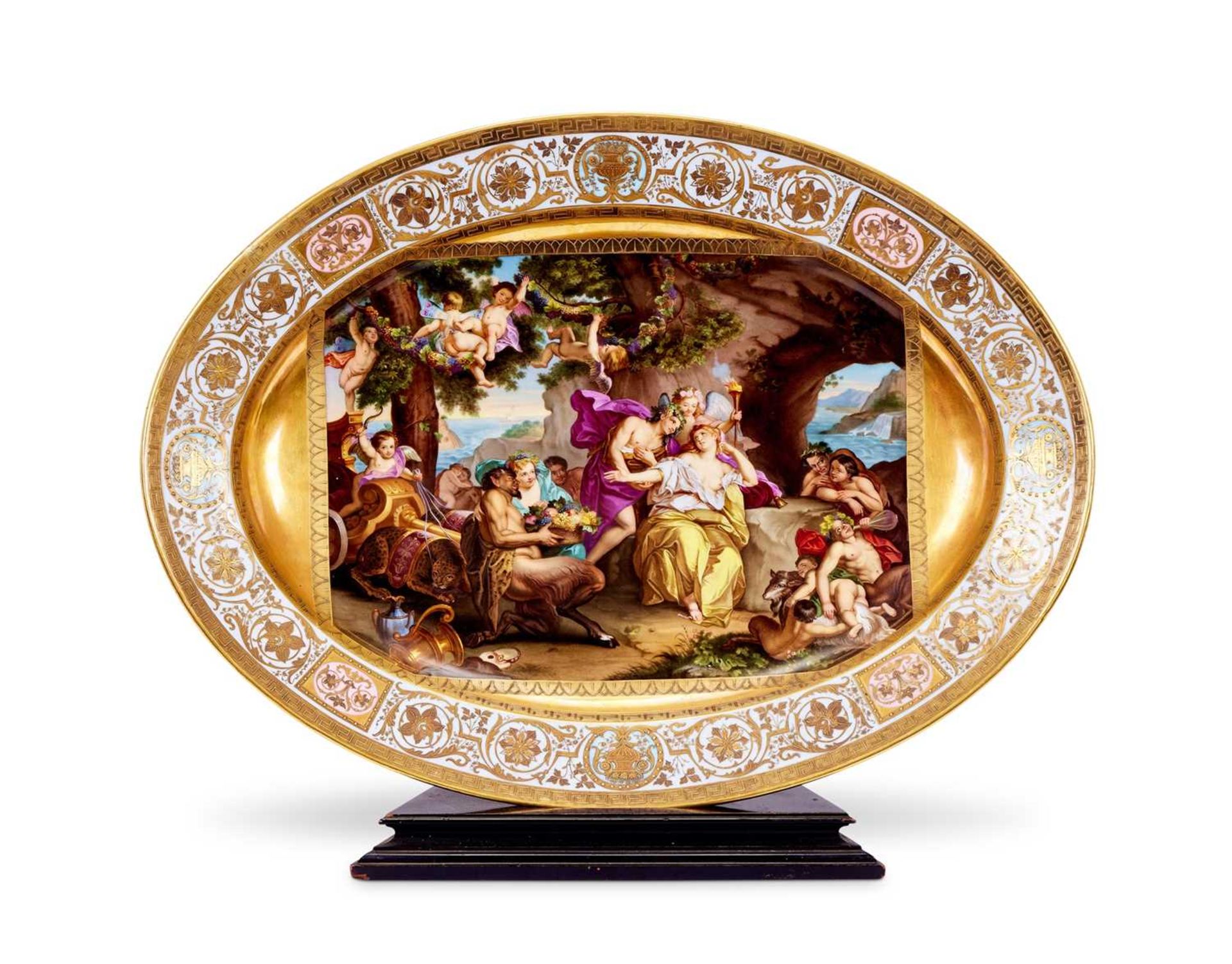 A FINE AND LARGE 19TH CENTURY VIENNA PORCELAIN DISH DEPICTING BACCHUS AND ARIADNE - Image 2 of 5