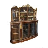 A MID 19TH CENTURY ROSEWOOD AND PARCEL GILT DISPLAY CABINET