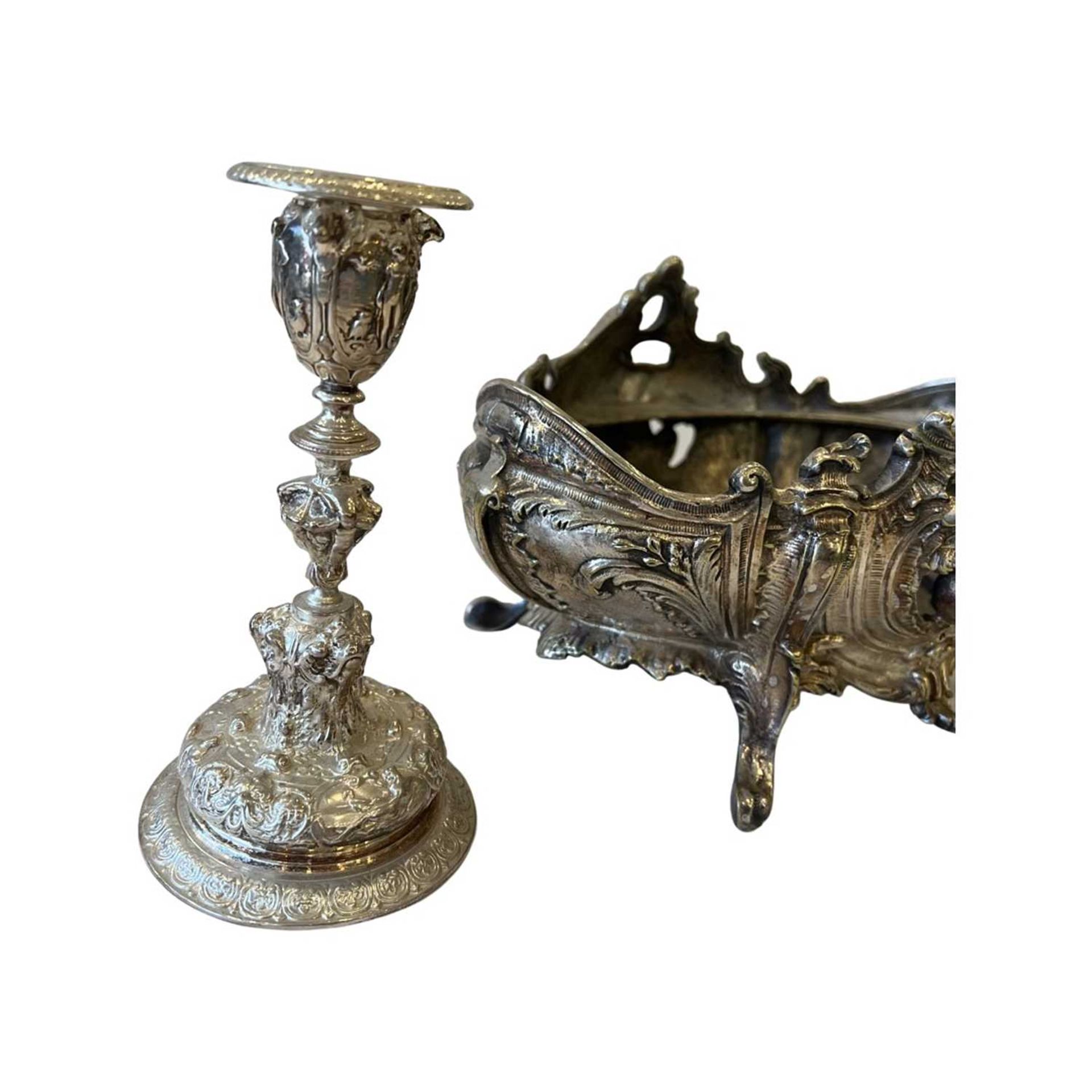 ELKINGTON: A PAIR OF 19TH CENTURY CANDLESTICKS TOGETHER WITH A BOWL - Image 2 of 3