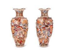 A LARGE PAIR OF JAPANESE MEIJI PERIOD SATSUMA POTTERY VASES