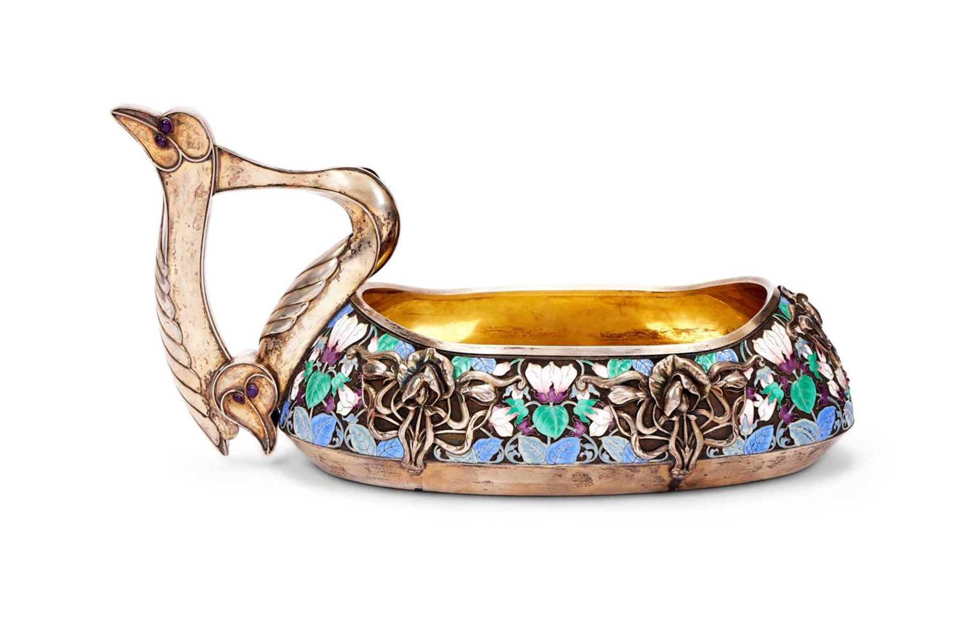 A MASSIVE EARLY 20TH CENTURY RUSSIAN SILVER AND ENAMEL KOVSH IN THE FORM OF A SWAN - Image 2 of 28