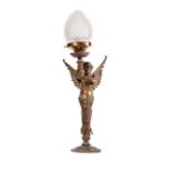 A 19TH CENTURY ENGLISH BRONZE LAMP DEPICTING A WINGED MERMAID