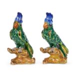 A PAIR OF MAJOLICA MODELS OF PARROTS