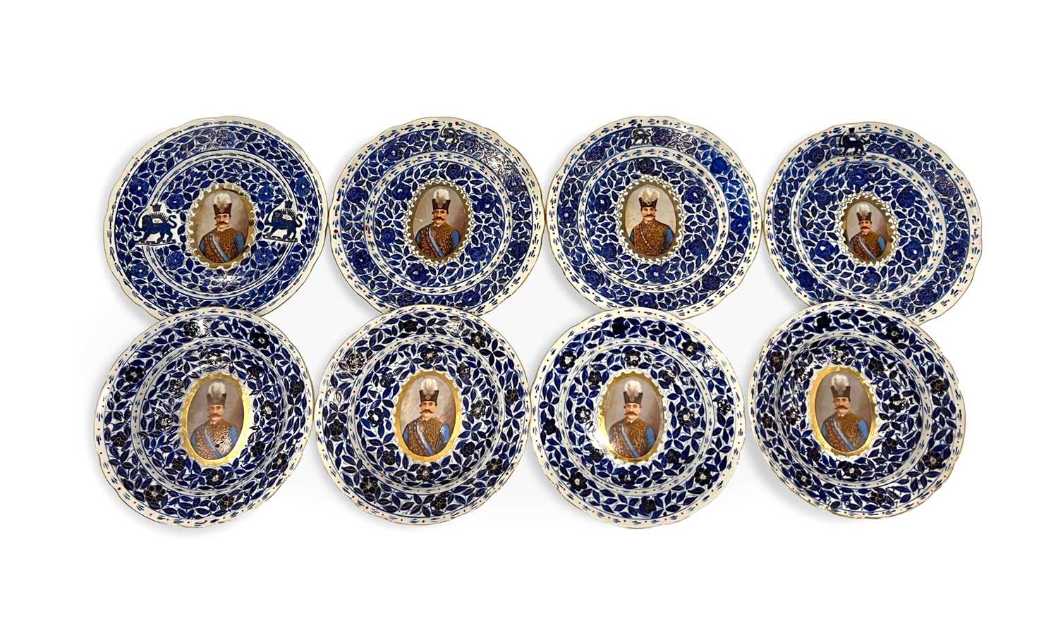 A SET OF EIGHT RUSSIAN PORCELAIN BOWLS AND DISHES MADE FOR THE PERSIAN MARKET