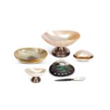 A COLLECTION OF 19TH CENTURY AND LATER MOTHER OF PEARL OBJECTS