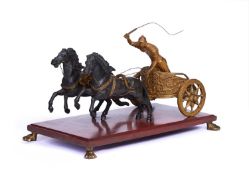 A 19TH CENTURY ITALIAN GRAND TOUR BRONZE AND ORMOLU MODEL OF A CHARIOT