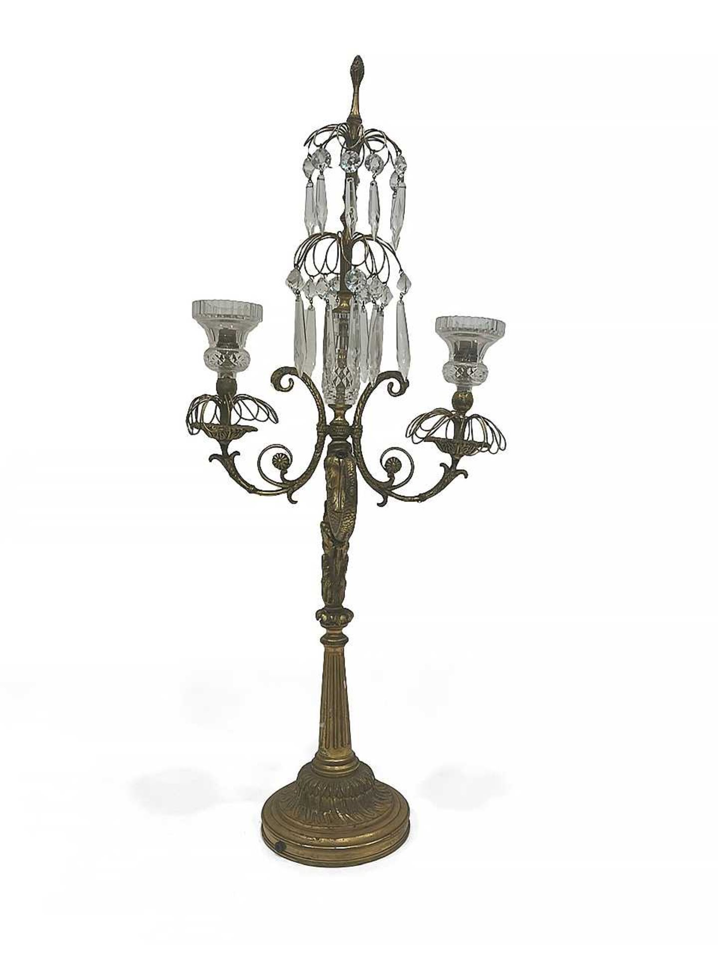 A LATE 19TH CENTURY ORMOLU AND CUT GLASS CANDELABRA