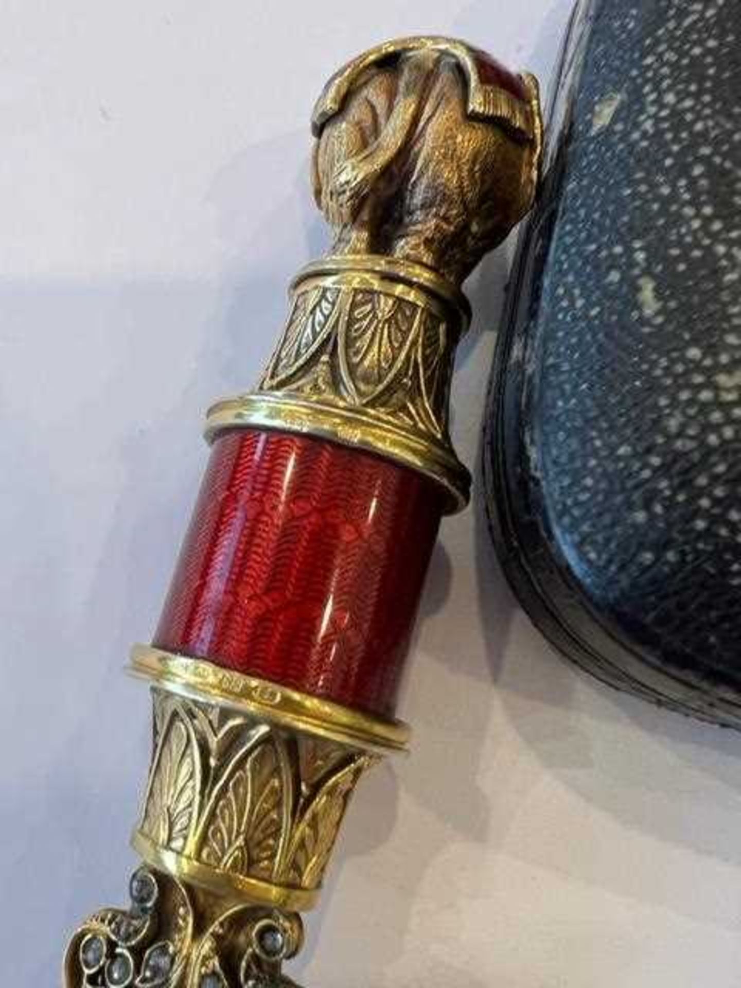 A FABERGE STYLE SILVER GILT, DIAMOND SET AND ENAMELLED LETTER OPENER DECORATED WITH AN ELEPHANT - Image 15 of 17