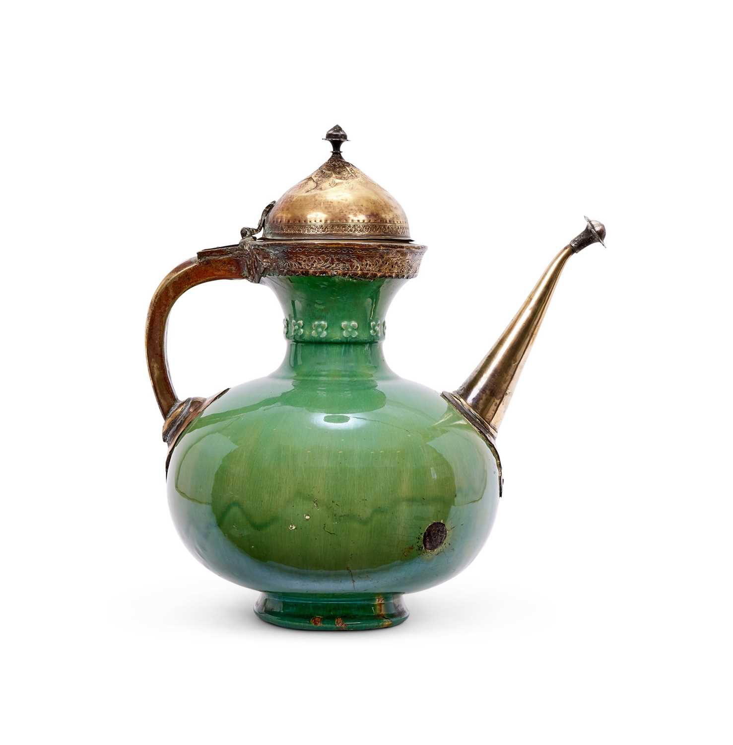 A 17TH CENTURY SAFAVID CERAMIC EWER WITH LATER MOUNTS - Image 2 of 11