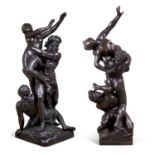 A MASSIVE PAIR OF BRONZE BAROQUE FIGURAL GROUPS AFTER GIRARDON AND GIAMBOLOGNA
