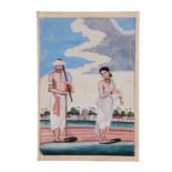 COMPANY SCHOOL, INDIA: A LATE 18TH / EARLY 19TH CENTURY WATERCOLOUR OF A BRAHMIN AND HIS WIFE