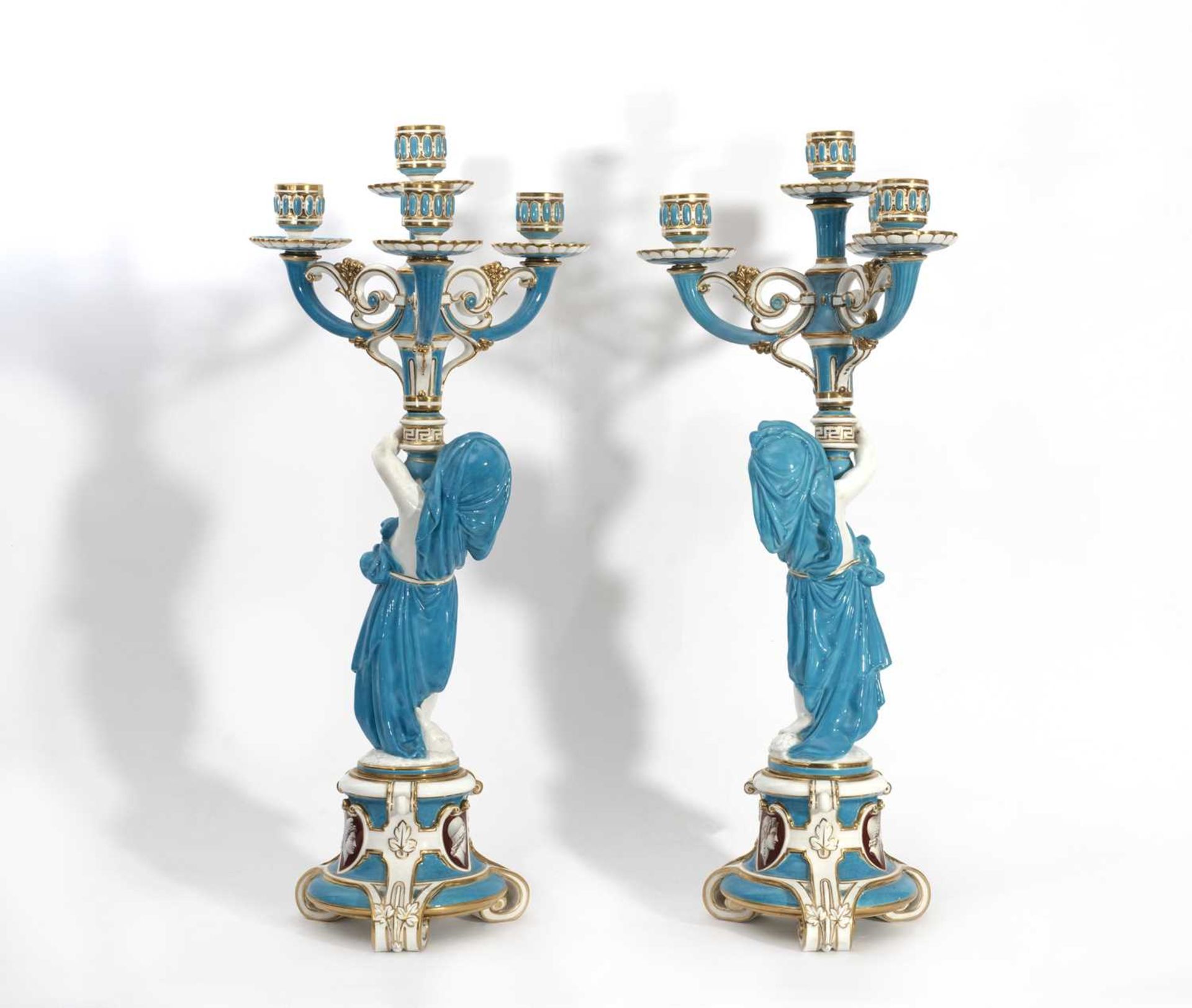 A PAIR OF 19TH CENTURY MINTON PORCELAIN FIGURAL CANDELABRA - Image 2 of 5