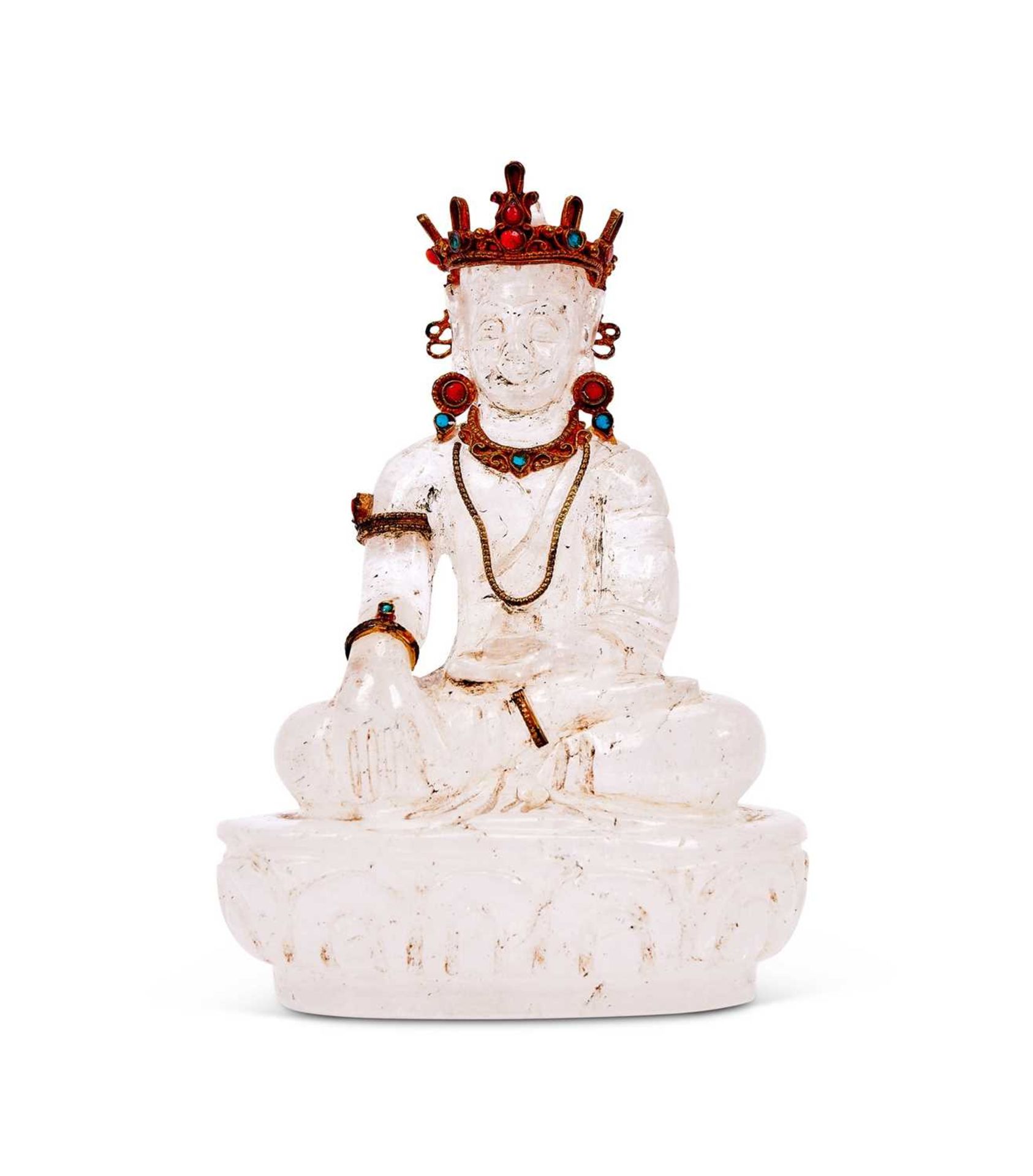 A TIBETAN ROCK CRYSTAL AND JEWELLED FIGURE OF A BUDDHIST DEITY