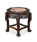 A CHINESE HARDWOOD AND MARBLE MOUNTED OCCASIONAL TABLE