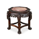 A CHINESE HARDWOOD AND MARBLE MOUNTED OCCASIONAL TABLE