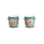 A PAIR OF 19TH CENTURY SEVRES STYLE PORCELAIN CACHE POTS