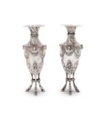 A PAIR OF 19TH CENTURY ENGLISH SILVER POSY VASES