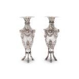 A PAIR OF 19TH CENTURY ENGLISH SILVER POSY VASES