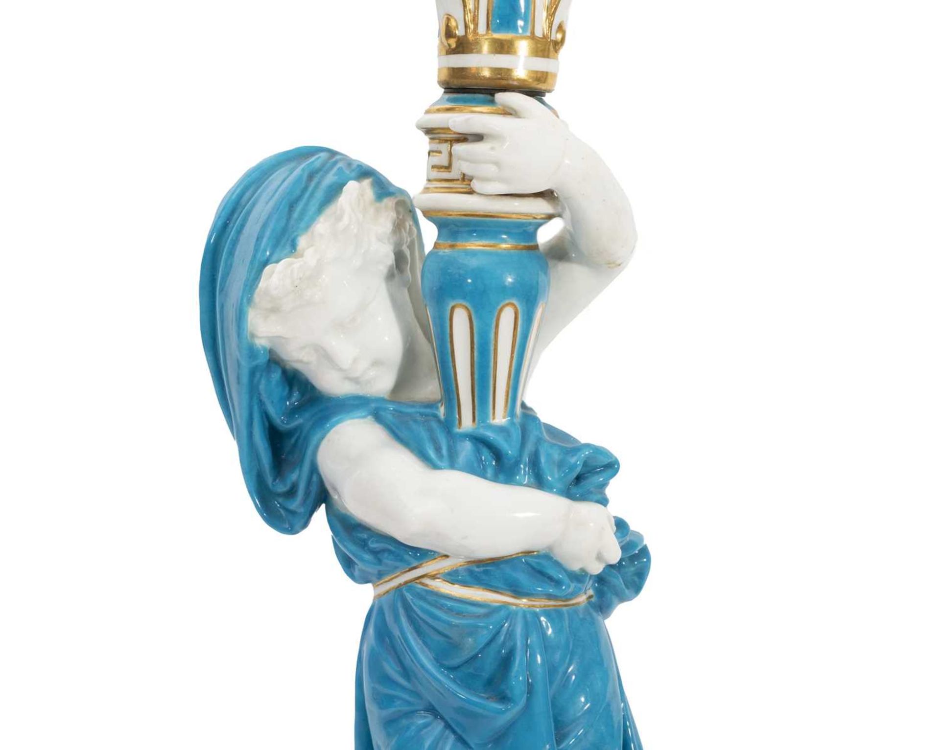 A PAIR OF 19TH CENTURY MINTON PORCELAIN FIGURAL CANDELABRA - Image 3 of 5