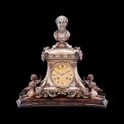 A SILVER AND PARCEL GILT MANTEL CLOCK, ENGLISH, 1864