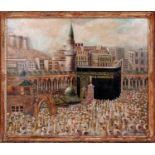 A LARGE PAINTING OF A MOSQUE SIGNED AL FARSI