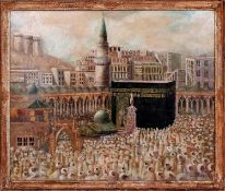 A LARGE PAINTING OF A MOSQUE SIGNED AL FARSI