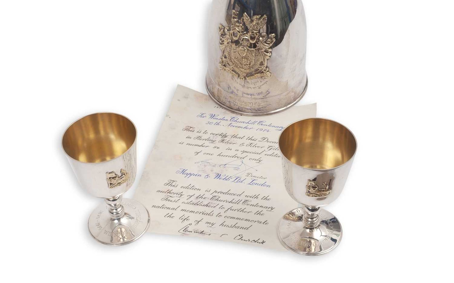 A SIR WINSTON CHURCHILL COMMEMORATIVE SILVER SET BY MAPPIN & WEBB - Image 2 of 2
