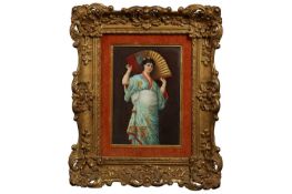 KPM: A LATE 19TH CENTURY BERLIN PORCELAIN PLAQUE OF A GIRL WITH FAN