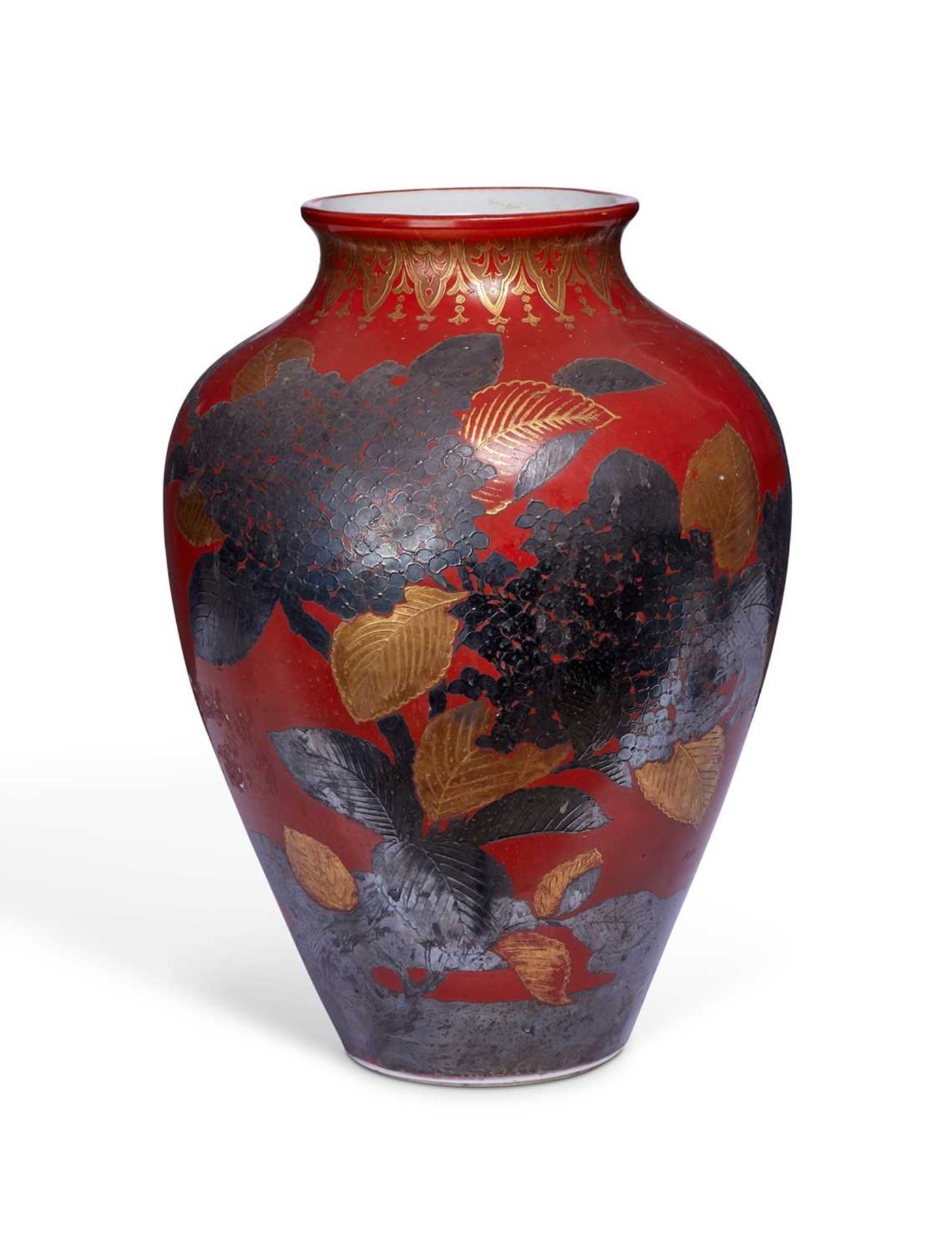 A JAPANESE MEIJI PERIOD LACQUERED AND PARCEL GILT VASE