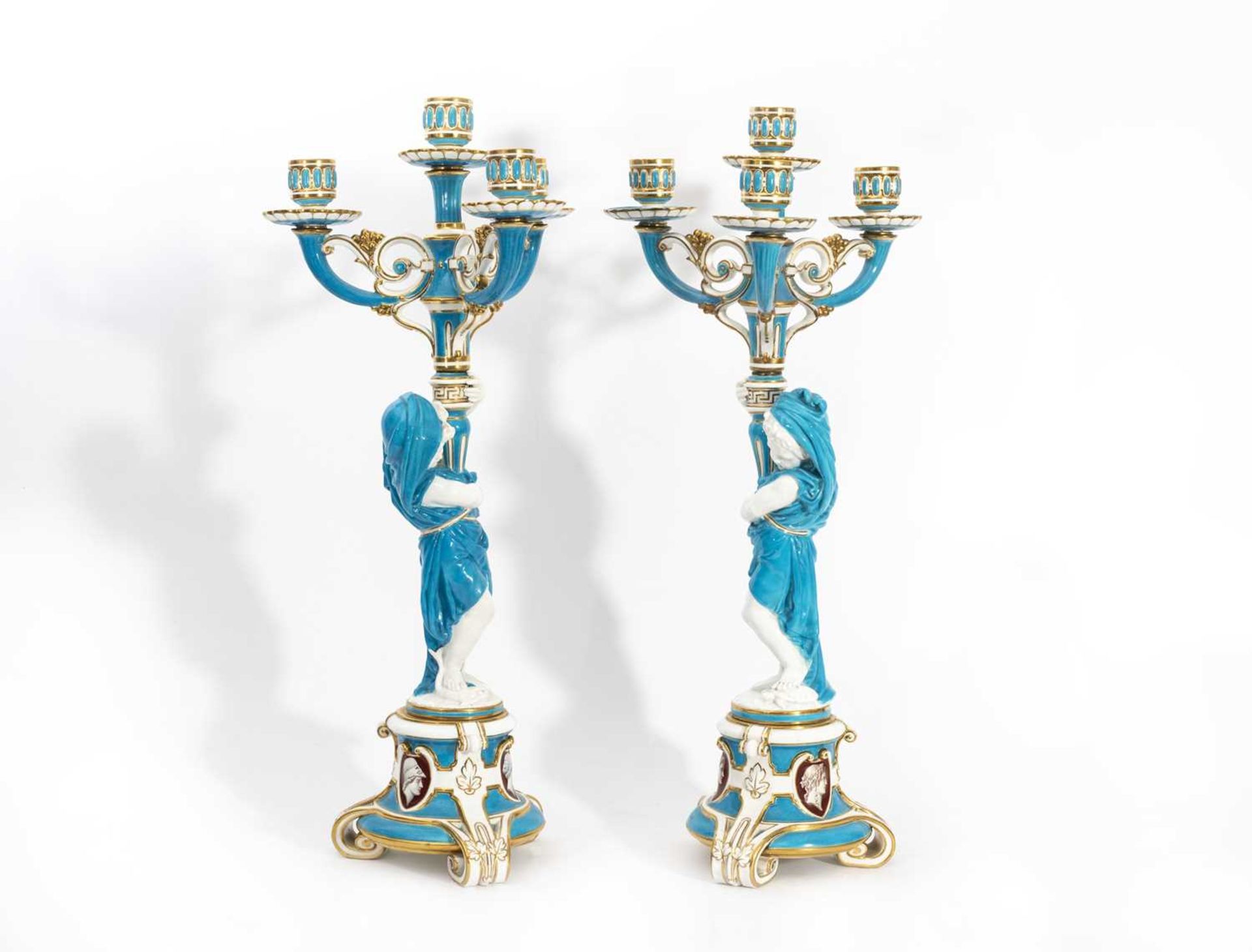 A PAIR OF 19TH CENTURY MINTON PORCELAIN FIGURAL CANDELABRA - Image 4 of 5