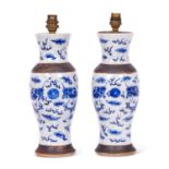 A PAIR OF 19TH CENTURY CHINESE BLUE AND WHITE CRACKLE GLAZE VASE LAMPS