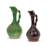 TWO 19TH CENTURY OTTOMAN REVIVAL TURKISH GLAZED TERRACOTTA EWERS