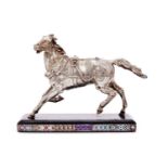 A 19TH CENTURY RUSSIAN SOLID SILVER AND PEARL ENCRUSTED MODEL OF A HORSE AFTER LANCERAY