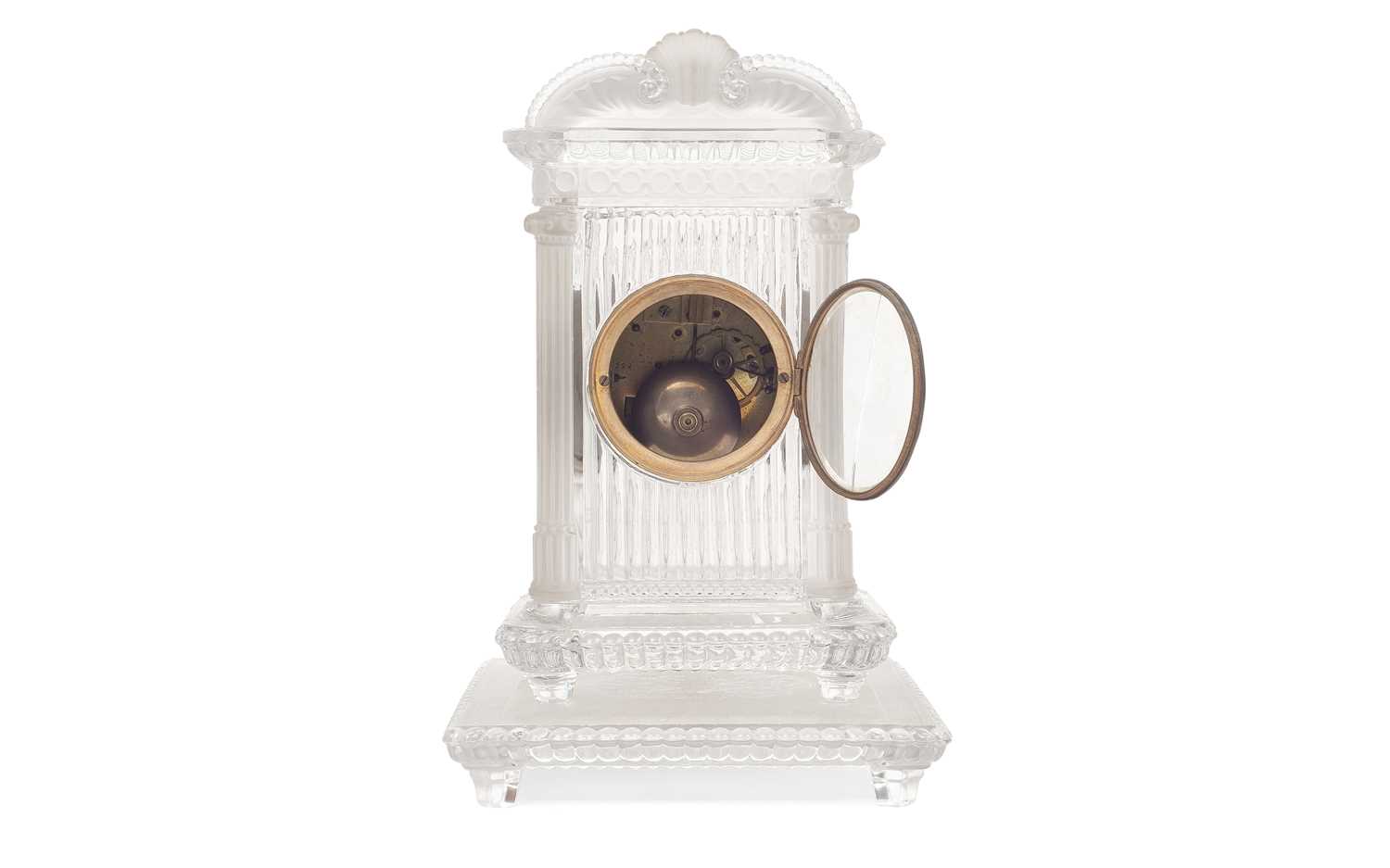 BACCARAT: A LATE 19TH CENTURY FROSTED AND CLEAR GLASS MANTEL CLOCK - Image 2 of 3