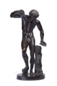 AFTER THE ANTIQUE: A 19TH CENTURY BRONZE OF THE DANCING FAUN WITH CYMBALS