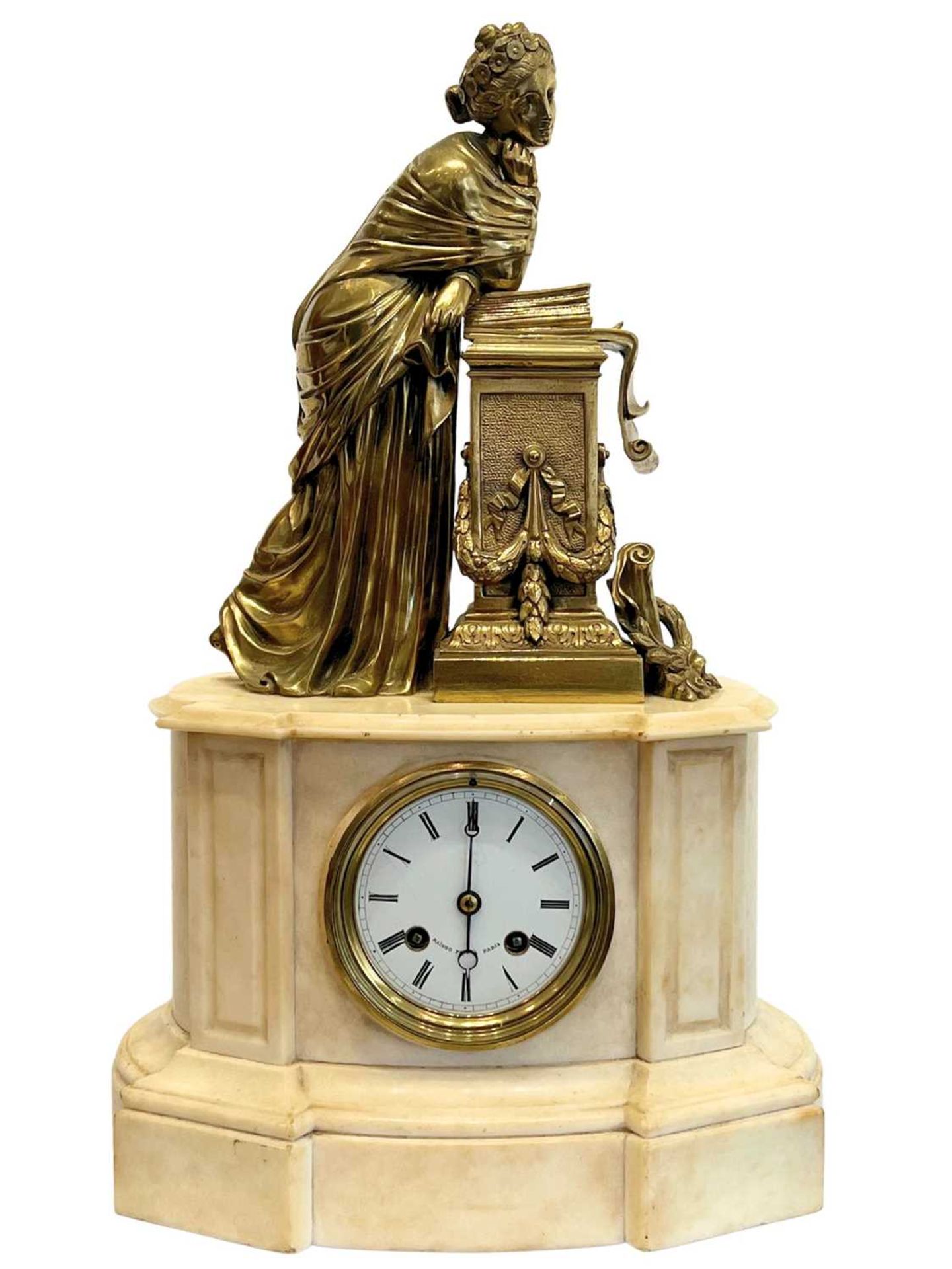 RAINGO FRERES: A MID 19TH CENTURY GILT BRONZE MANTEL CLOCK