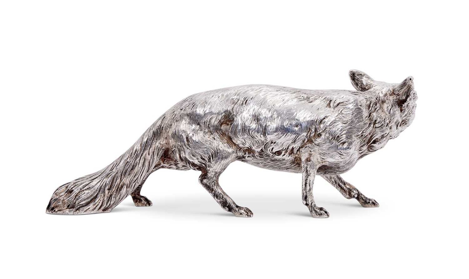 A LARGE EARLY CENTURY GERMAN SILVER MODEL OF A RED FOX - Image 2 of 3