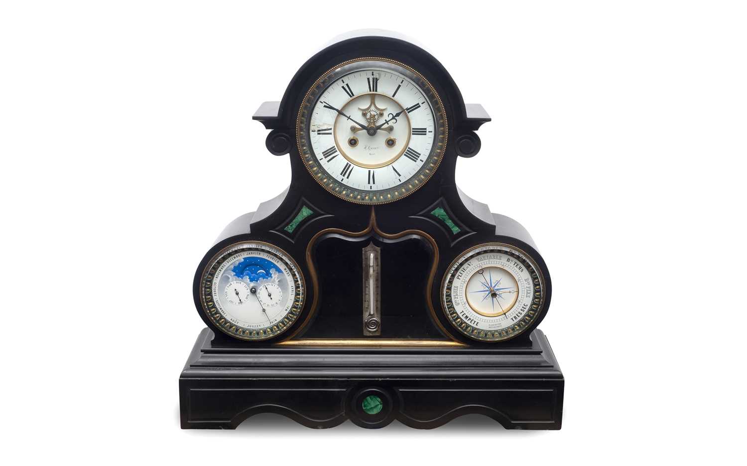 AN IMPRESSIVE 19TH CENTURY FRENCH PERPETUAL CALENDAR CLOCK WITH MOONPHASE AND BAROMETER