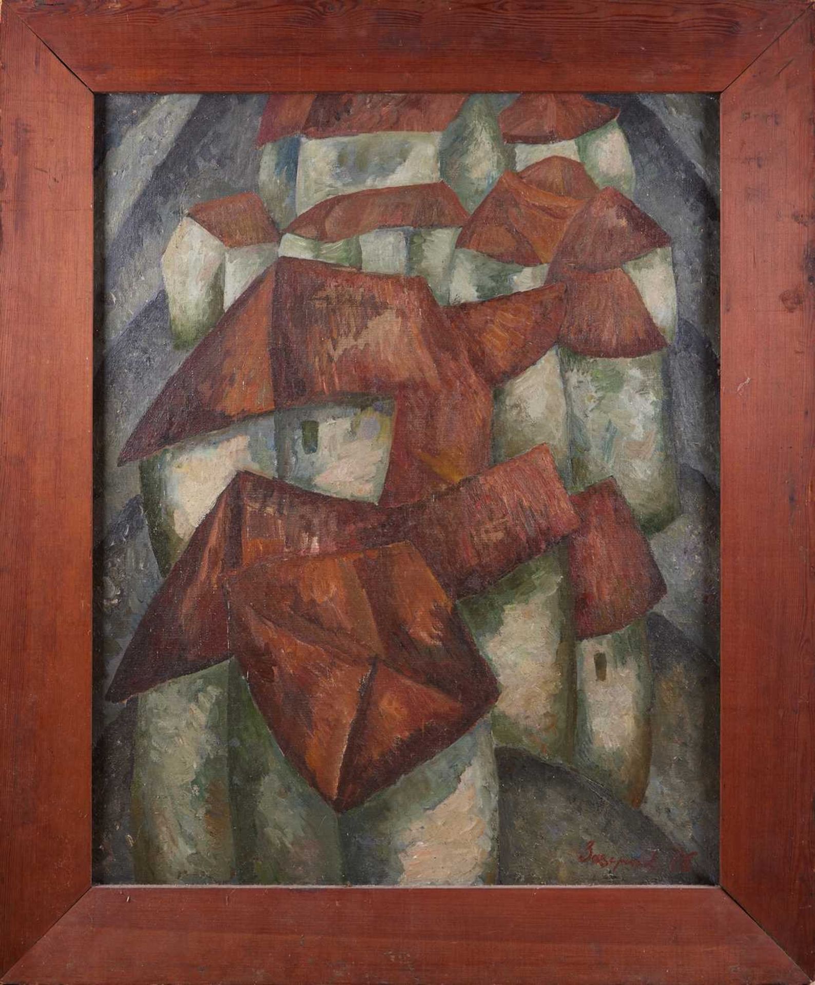 A LARGE RUSSIAN CUBIST STYLE PAINTING