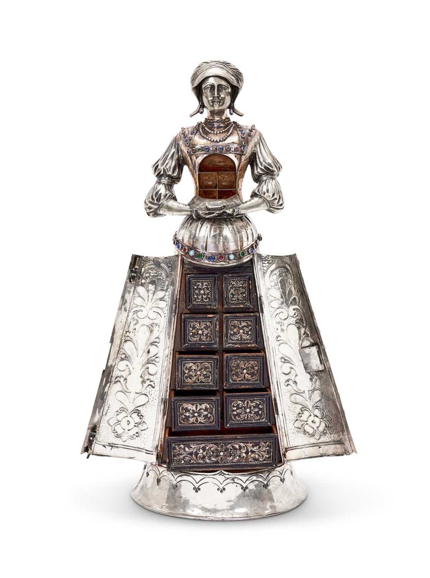 A MASSIVE SILVER AND GEM SET FIGURAL JEWEL CABINET, GERMAN, LATE 19TH CENTURY - Image 5 of 6