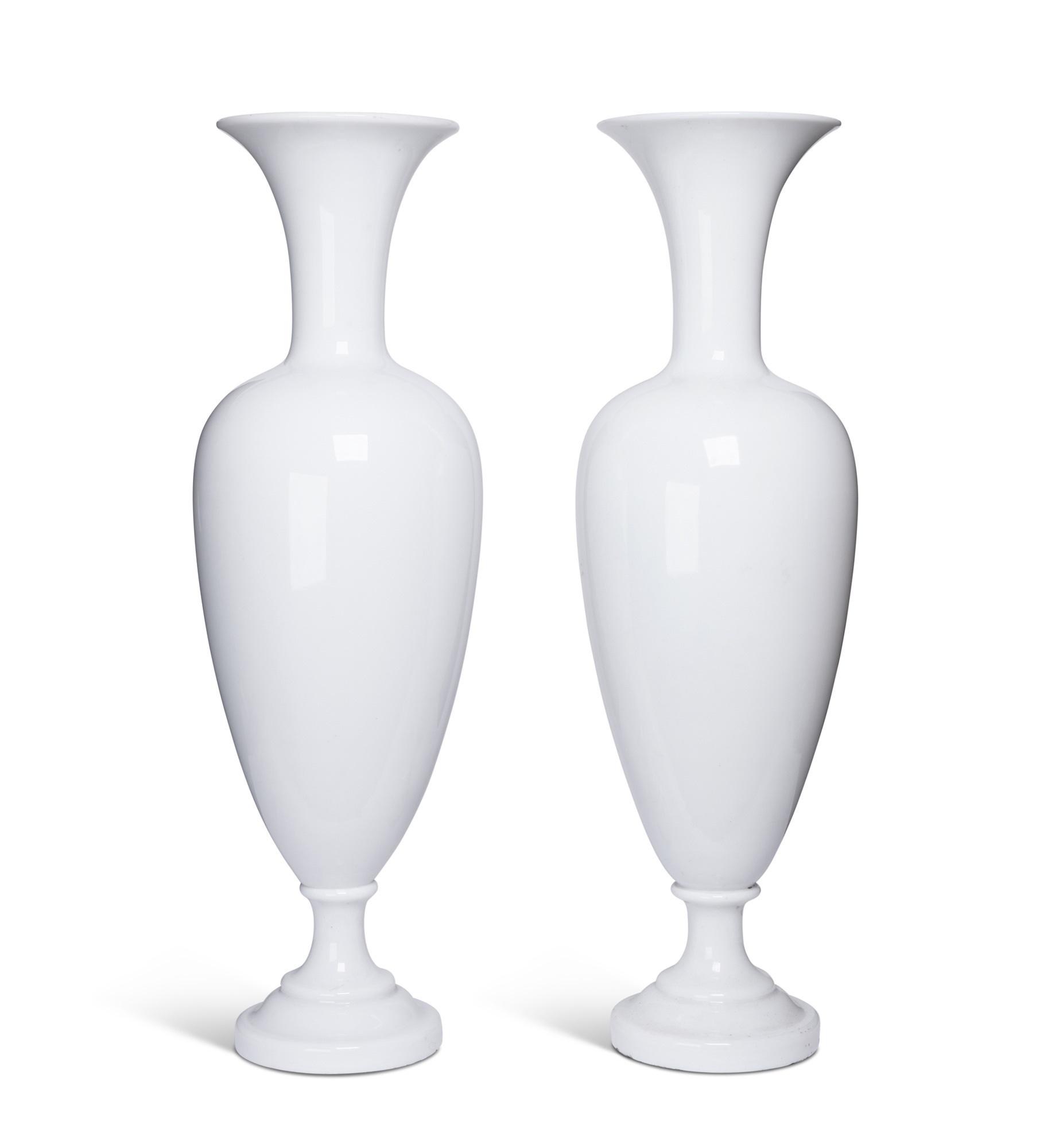 ATTRIBUTED TO BACCARAT: A PAIR OF MASSIVE MID 19TH CENTURY FRENCH OPALINE GLASS VASES