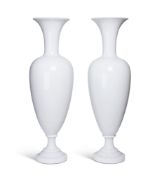 ATTRIBUTED TO BACCARAT: A PAIR OF MASSIVE MID 19TH CENTURY FRENCH OPALINE GLASS VASES