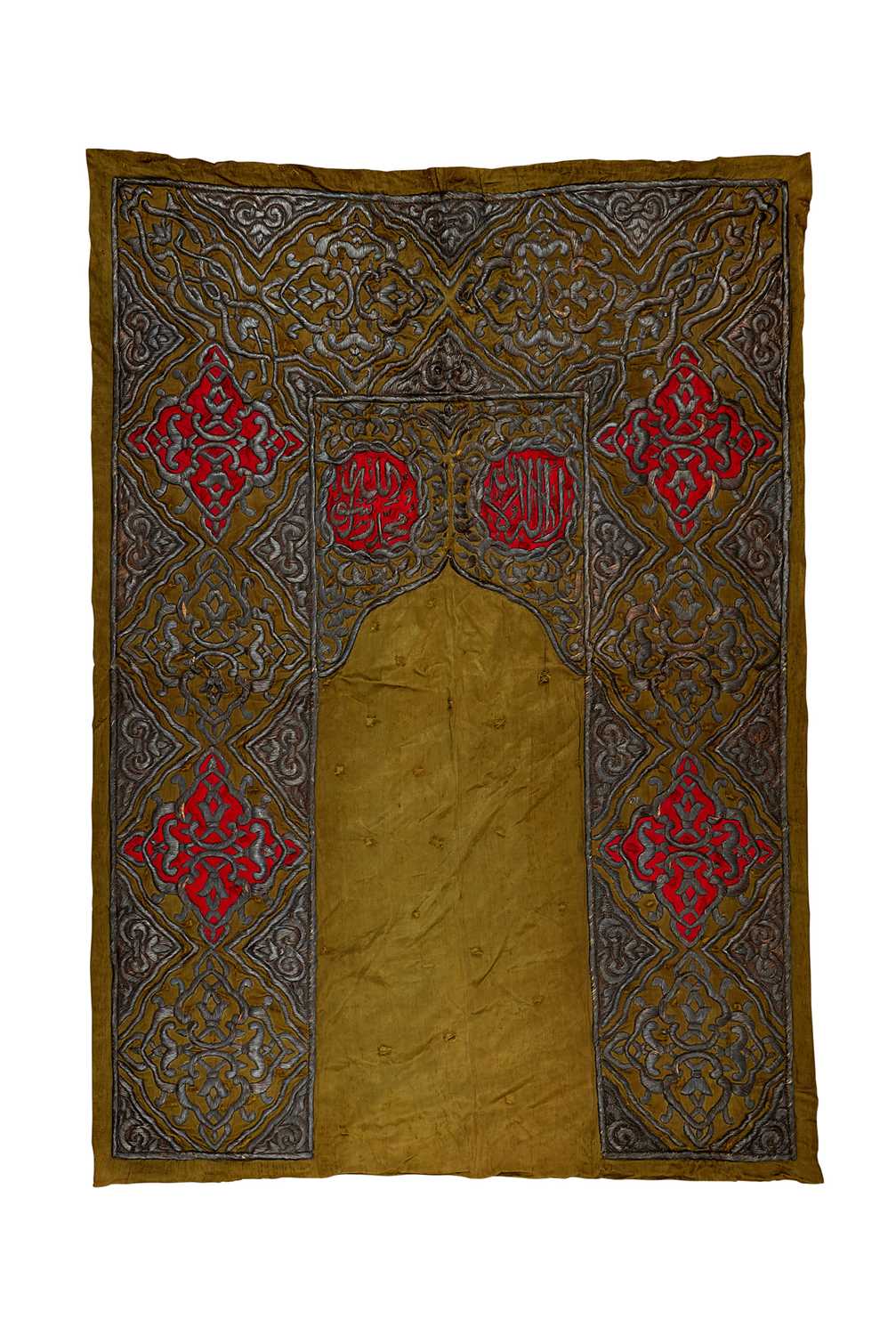 A 19TH CENTURY OTTOMAN SILVER THREAD EMBROIDERED CURTAIN